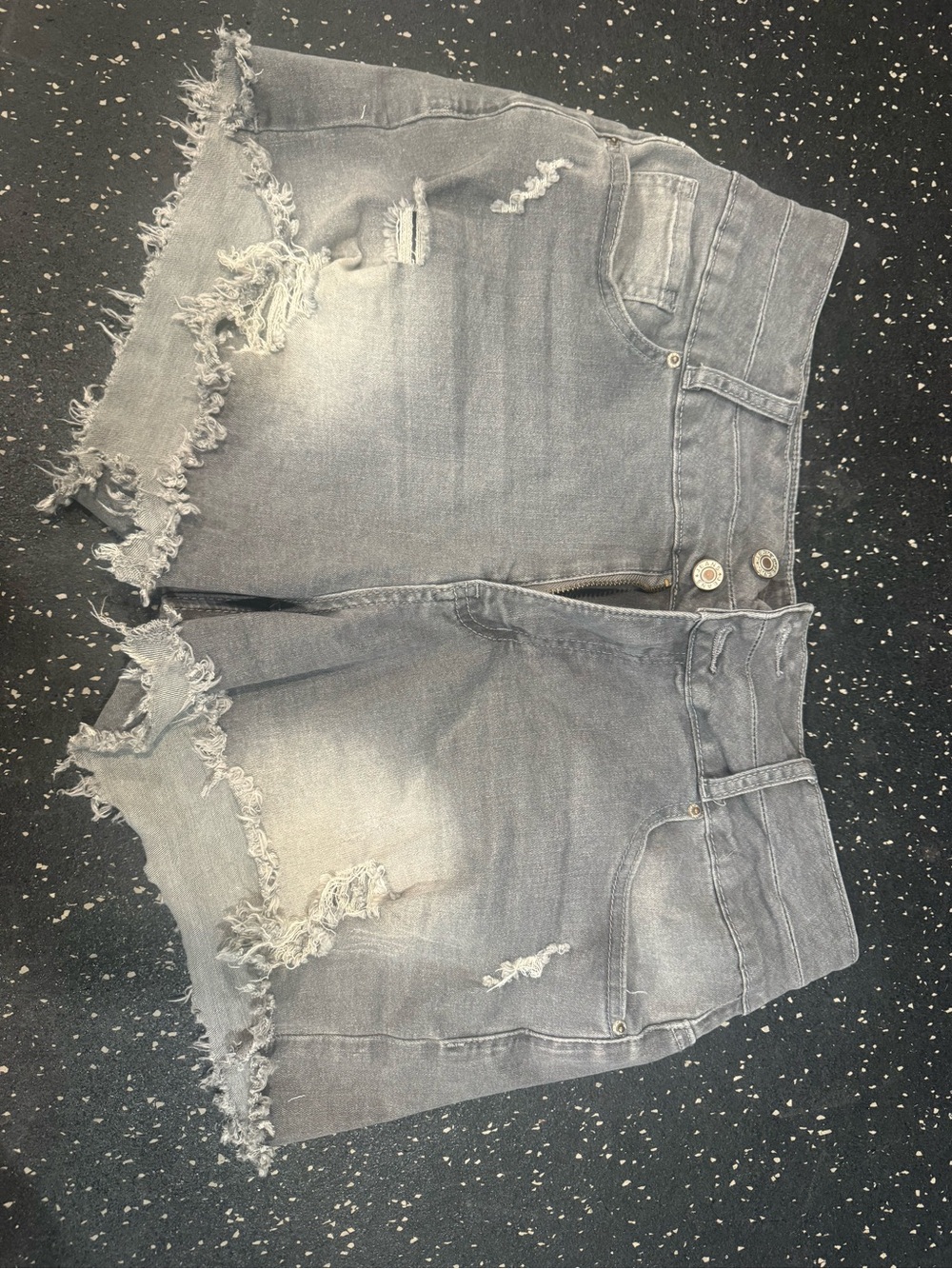 Women's Distressed Gray Denim Jean Shorts - Frayed Hem